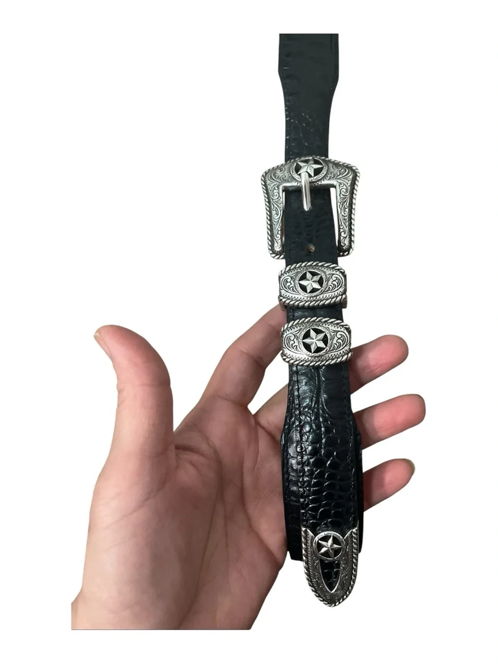 Tony Lama Men’s country crocodile print blk leather western belt sz 40